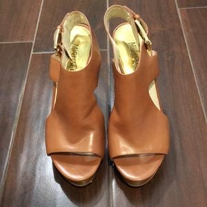 Michael Kors Cognac Leather Wedge Sandals Size 6.5